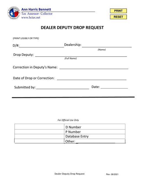 Dealer Deputy Drop/Correction Request - Harris County, Texas