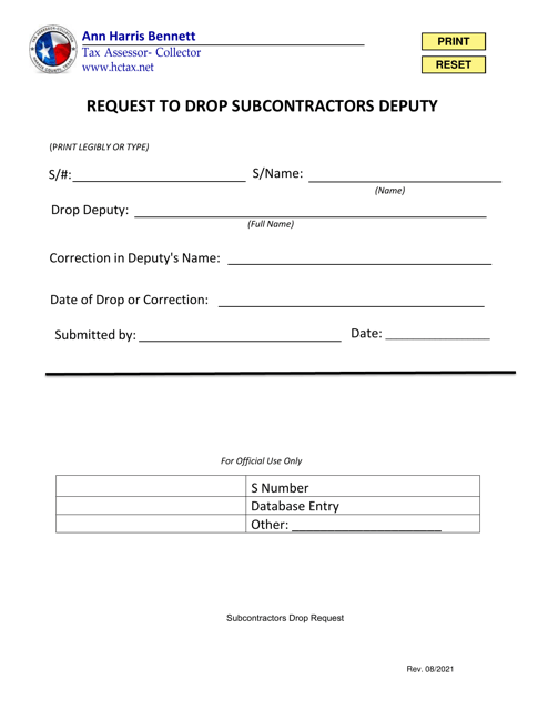 Request to Drop Subcontractors Deputy - Harris County, Texas