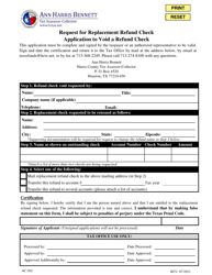 Form AC-502 &quot;Request for Replacement Refund Check&quot; - Harris County, Texas