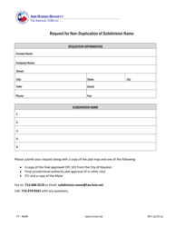 Form PT-NSNR &quot;Request for Non-duplication of Subdivision Name&quot; - Harris County, Texas