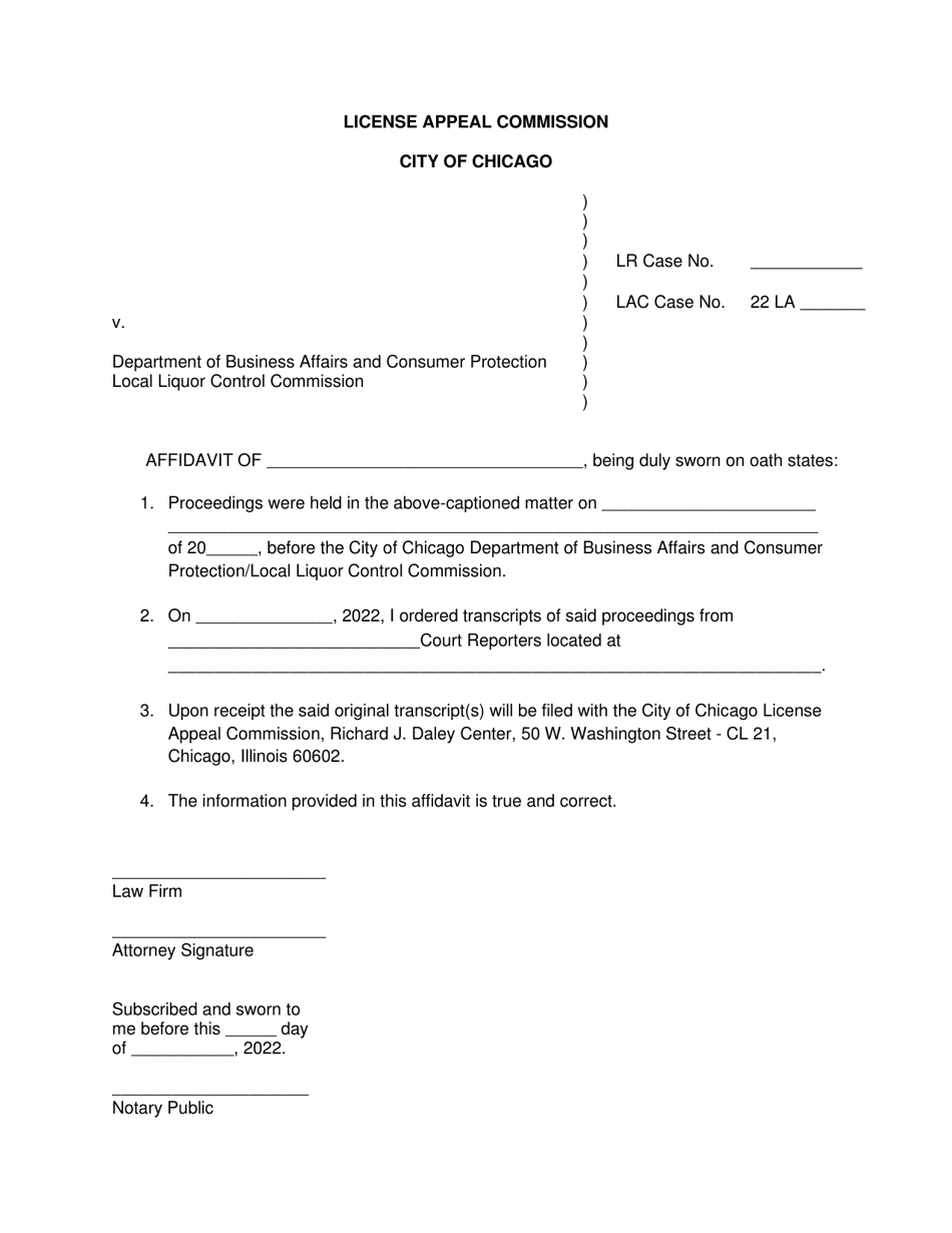 Affidavit - City of Chicago, Illinois, Page 1