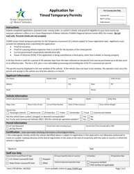 Form VTR-66 Application for Timed Temporary Permits - Texas