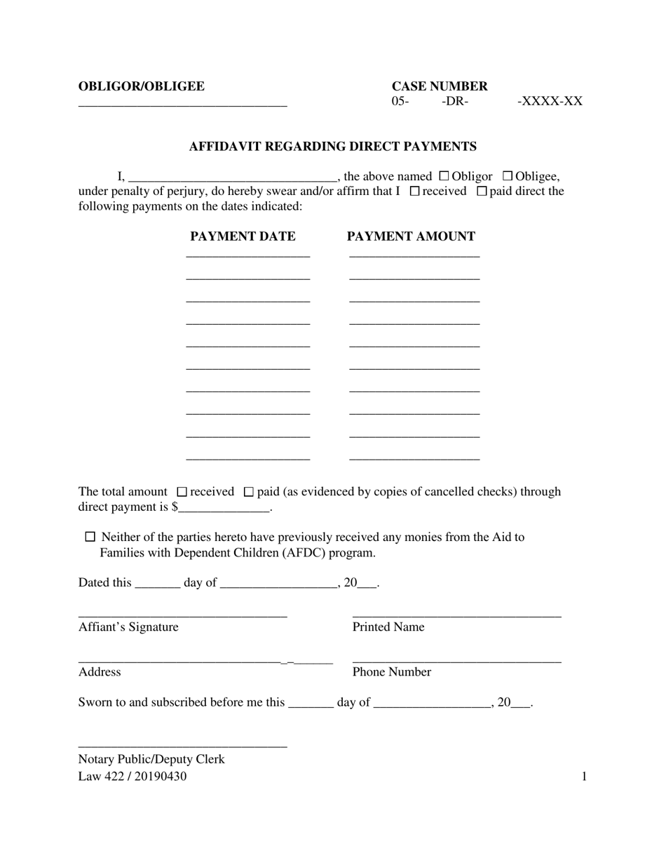 Form LAW422 Affidavit Regarding Direct Payments - Brevard County, Florida, Page 1