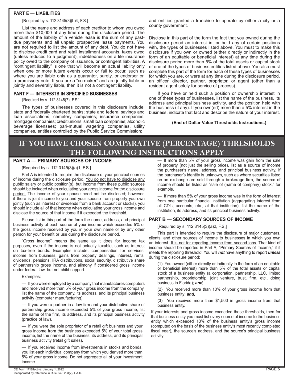 CE Form 1F Final Statement of Financial Interests - Florida, Page 5