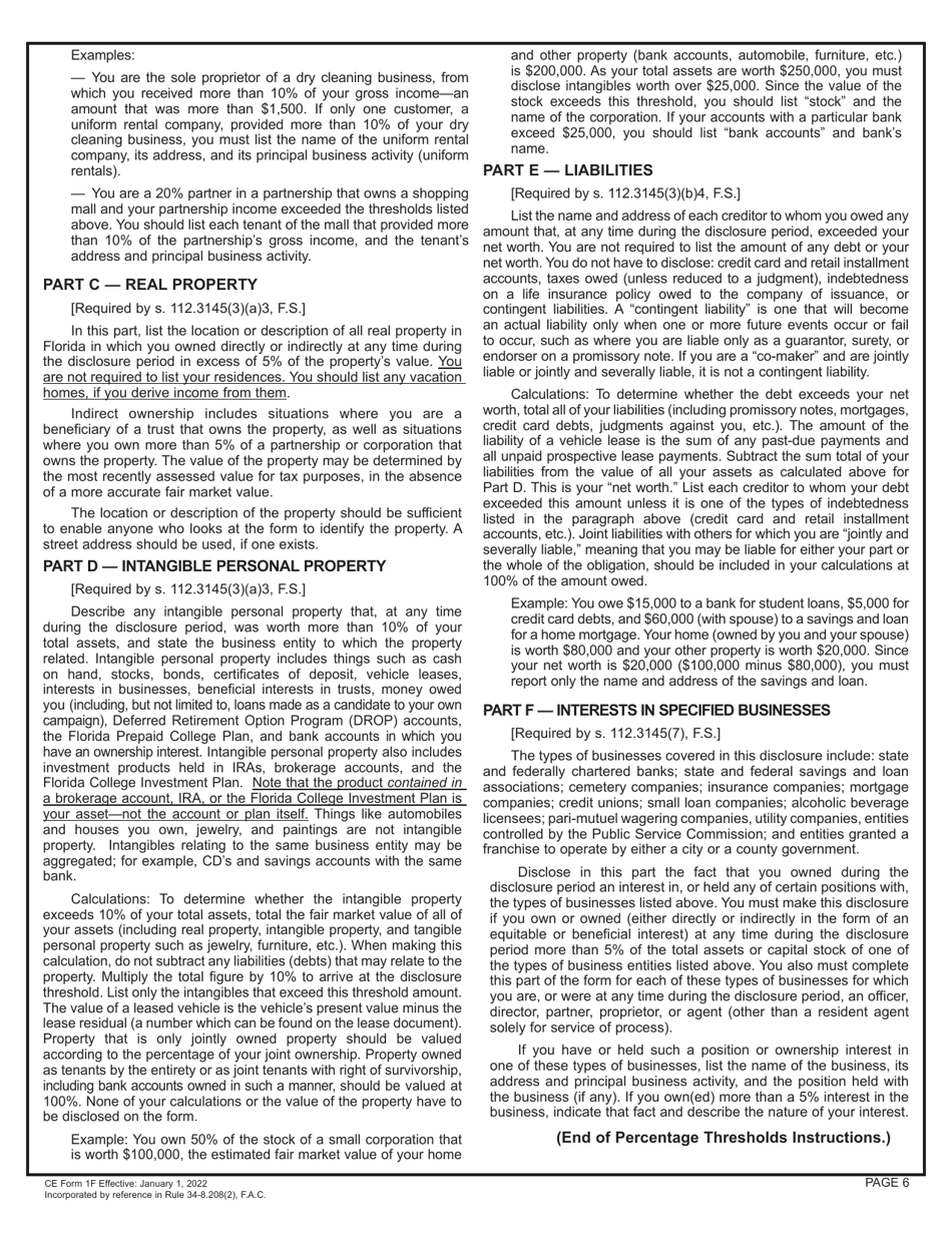 CE Form 1F Final Statement of Financial Interests - Florida, Page 6
