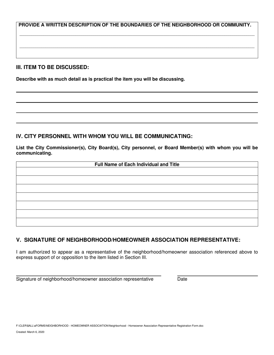 Neighborhood and Homeowner Association Representative Registration Form - City of Miami Beach, Florida, Page 2