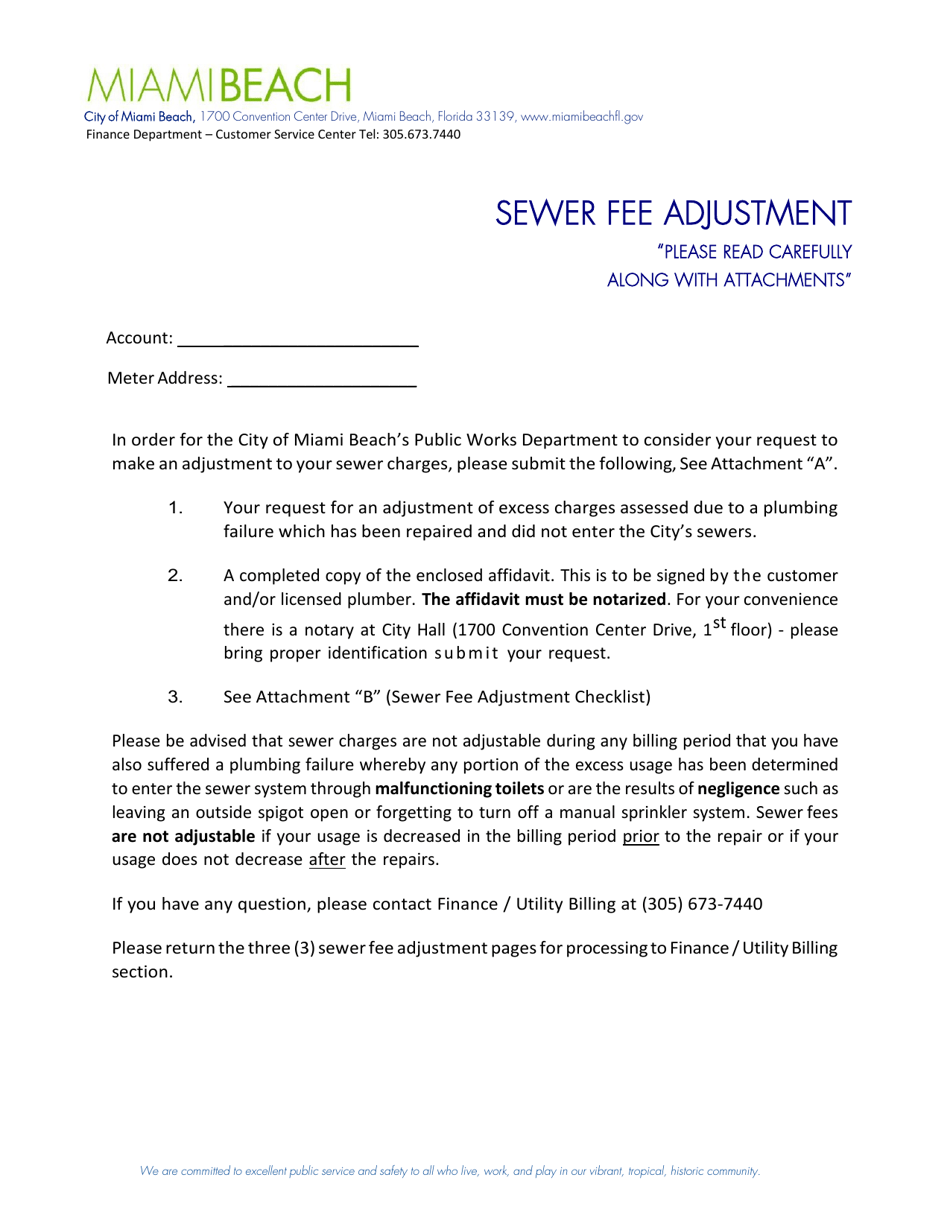 Sewer Fee Adjustment - Leak - City of Miami Beach, Florida, Page 1