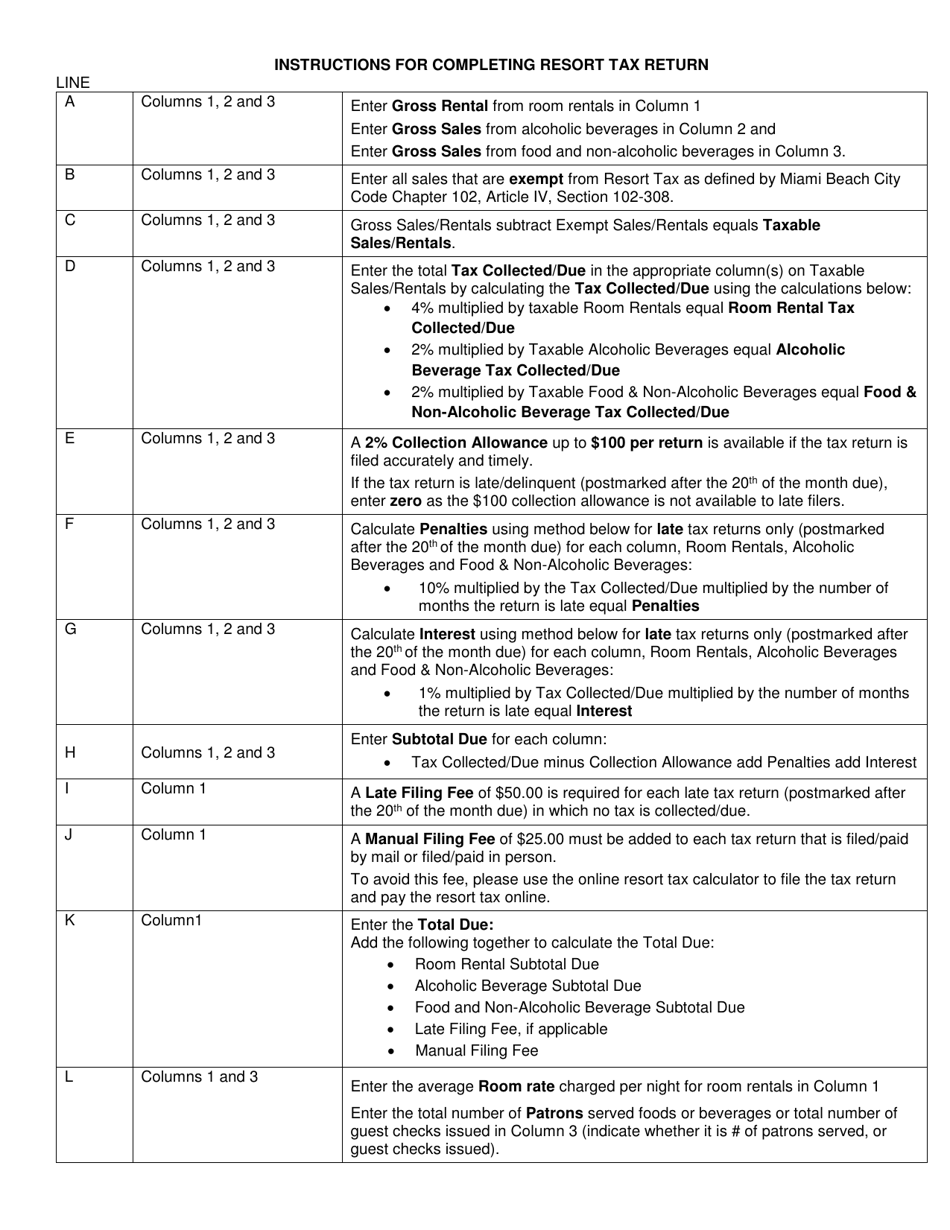 Resort Tax Return - City of Miami Beach, Florida, Page 2