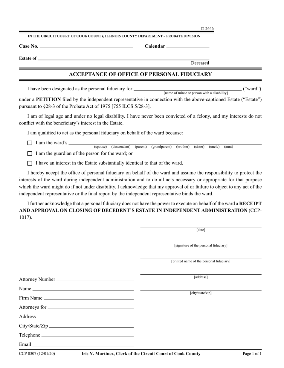 Form CCP0307 Acceptance of Office of Personal Fiduciary - Cook County, Illinois, Page 1
