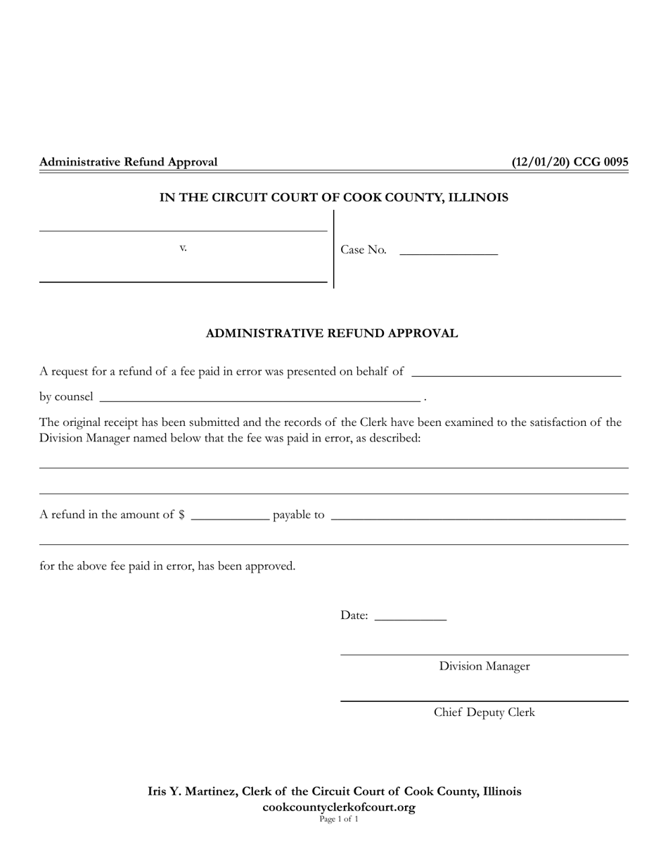Form CCG0095 Administrative Refund Approval - Cook County, Illinois, Page 1
