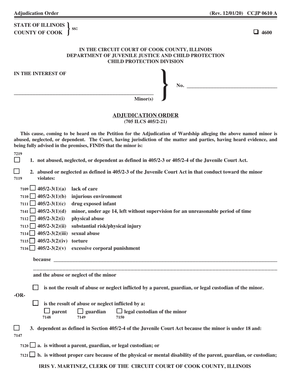 Form CCJP0610 Adjudication Order - Cook County, Illinois, Page 1