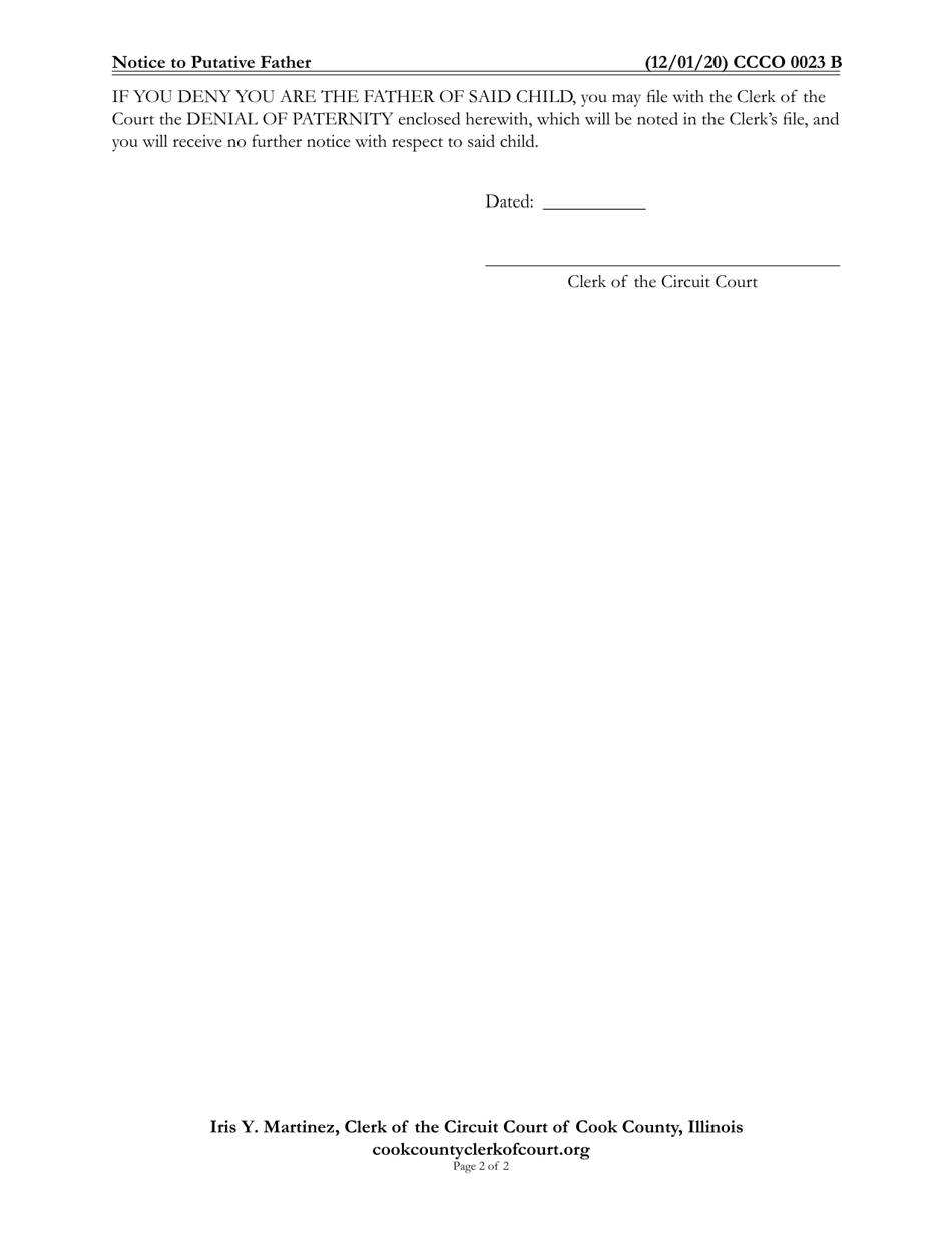 Form CCCO0023 Notice to Putative Father - Cook County, Illinois, Page 2