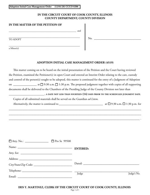 Form CCCO0206 Adoption Initial Case Management Order - Cook County, Illinois