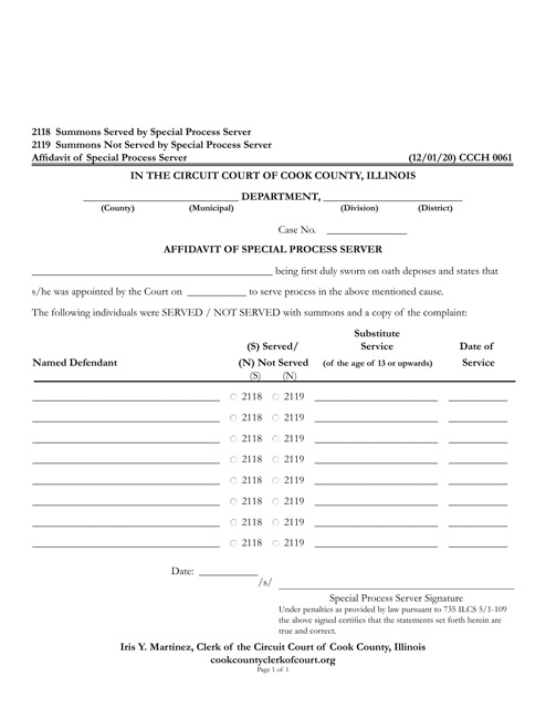 Form CCCH0061 Affidavit of Special Process Server - Cook County, Illinois