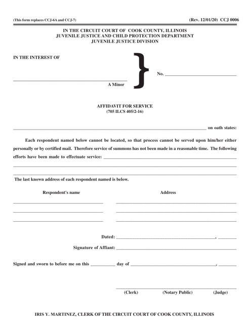 Form CCJ0006 Affidavit for Service (705 Ilcs 405/2-16) - Cook County, Illinois