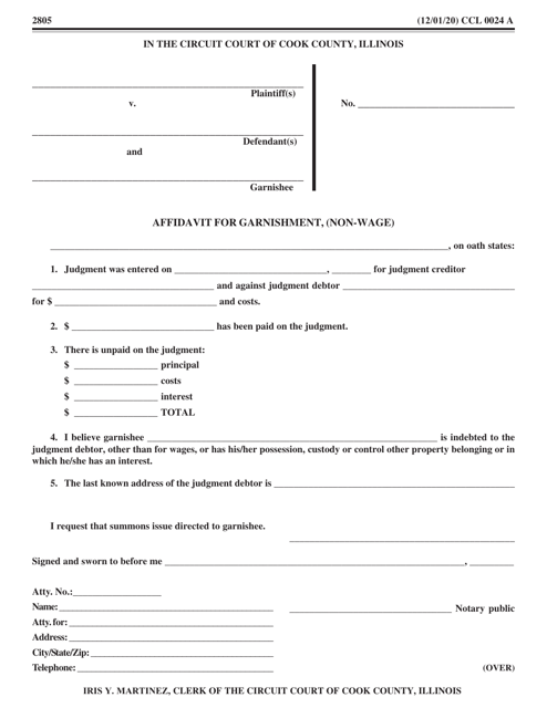 Form CCL0024 Affidavit for Garnishment (Non-wage) - Cook County, Illinois