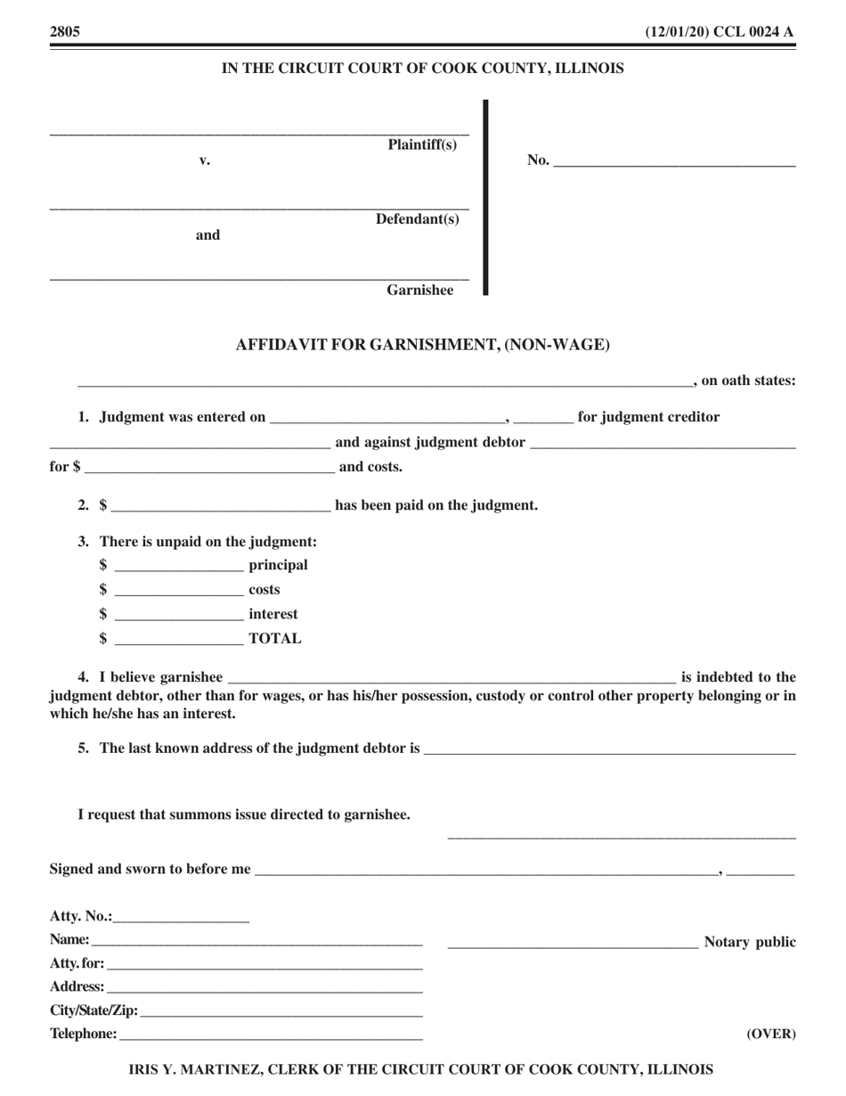 Form CCL0024 Affidavit for Garnishment (Non-wage) - Cook County, Illinois, Page 1