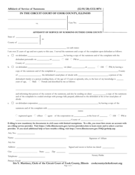 Document preview: Form CCG0074 Affidavit of Service of Summons Outside Cook County - Cook County, Illinois