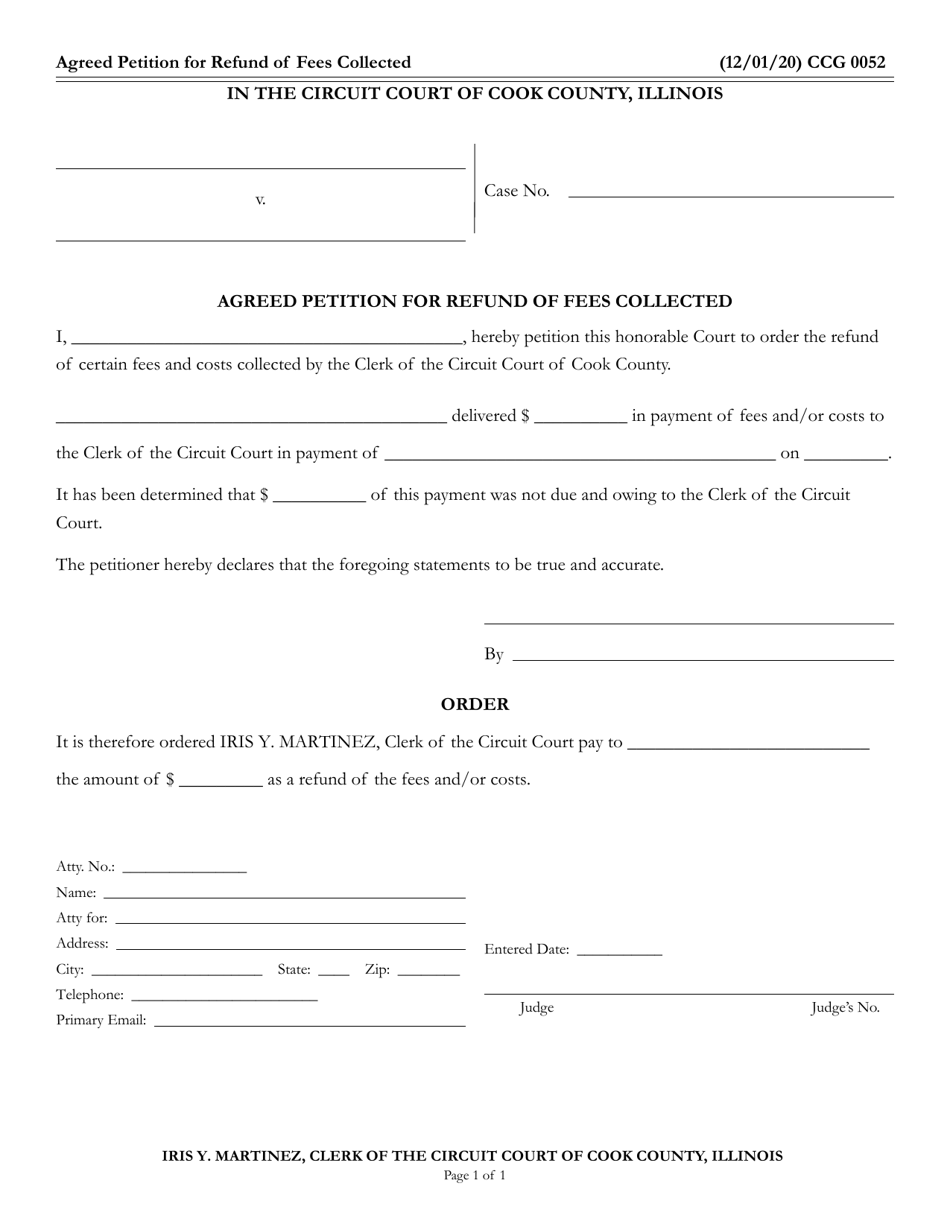 Form CCG0052 Agreed Petition for Refund of Fees Collected - Cook County, Illinois, Page 1