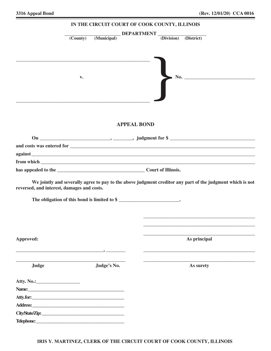 Form CCA0016 Appeal Bond - Cook County, Illinois, Page 1