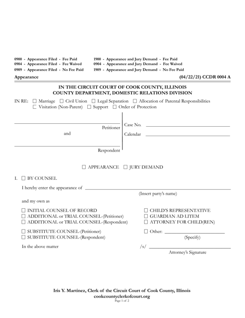 Form CCDR0004 Appearance and Jury Demand - Cook County, Illinois
