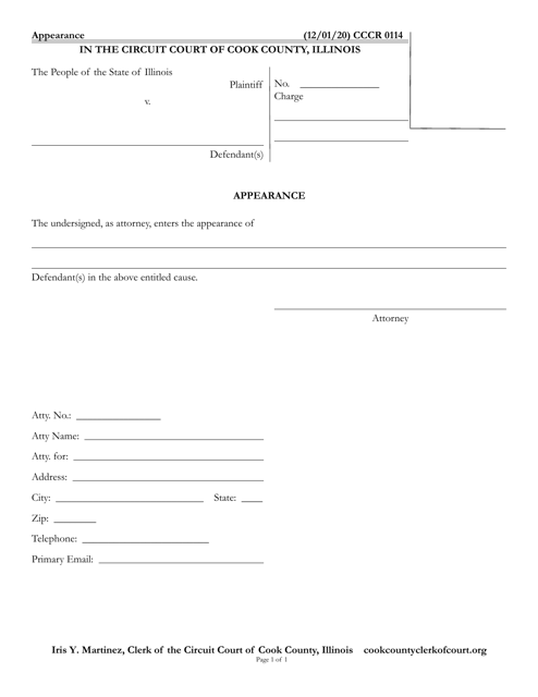 Form CCCR0114 Appearance - Cook County, Illinois