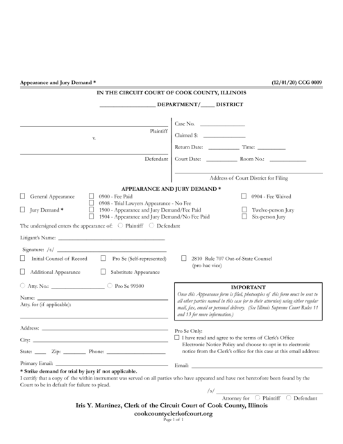 Form CCG0009  Printable Pdf