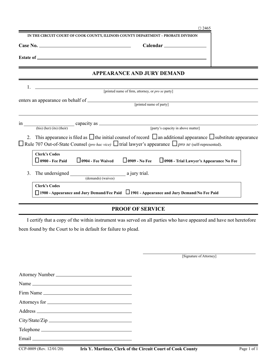 Form CCP0009 - Fill Out, Sign Online and Download Fillable PDF, Cook ...