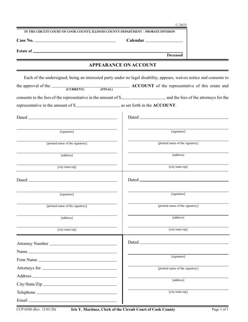 Form CCP0380 Appearance on Account - Cook County, Illinois