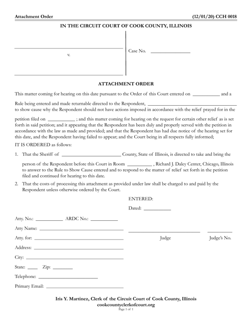 Form CCCH0018 Attachment Order - Cook County, Illinois