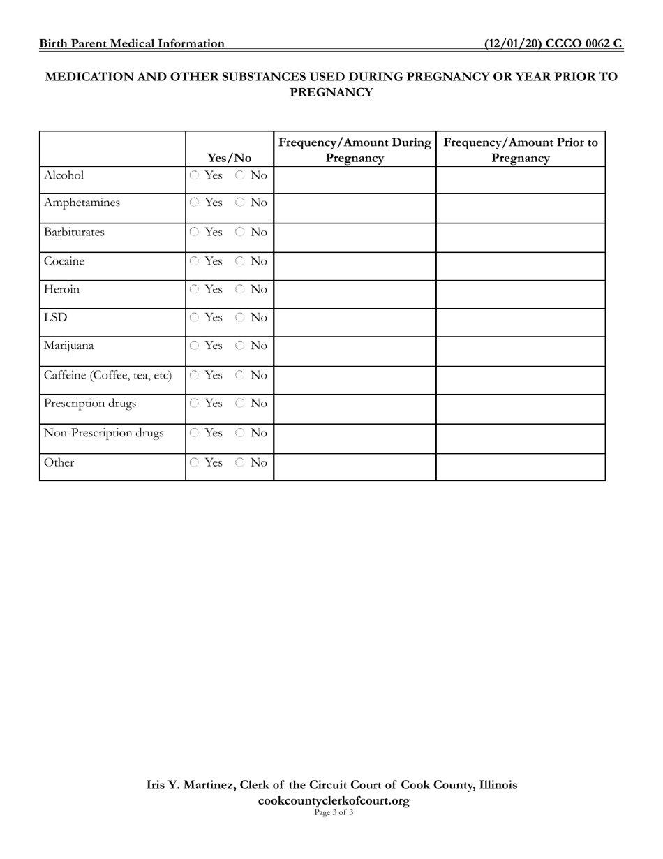 Form CCCO0062 Birth Parent Medical Information - Cook County, Illinois, Page 3