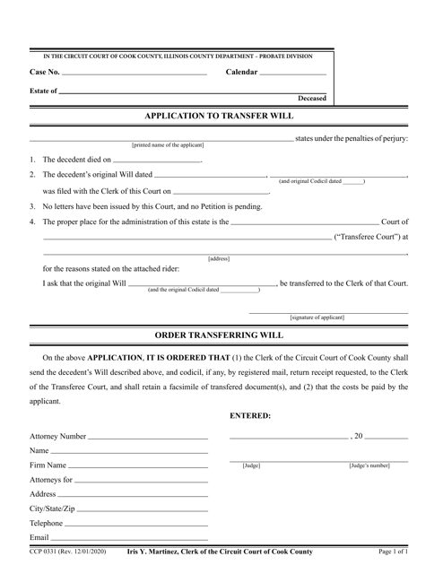 Form CCP0331 Application to Transfer Will - Cook County, Illinois