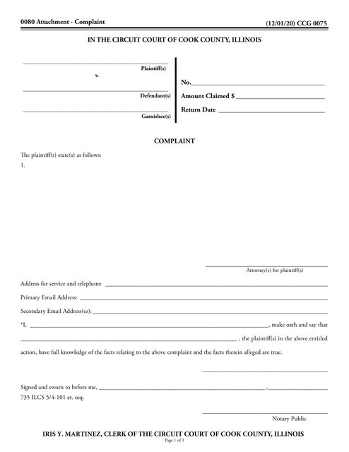 Form CCG0075 Attachment - Complaint (Post Judgment Proceedings) - Cook County, Illinois
