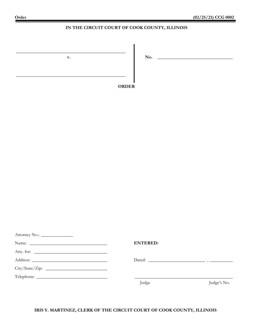 Form CCG0002 Order - Cook County, Illinois