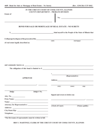 Document preview: Form CCP0362 Bond for Sale or Mortgage of Real Estate - No Surety - Cook County, Illinois