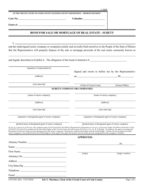 Form CCP0361 Bond for Sale or Mortgage of Real Estate - Surety - Cook County, Illinois