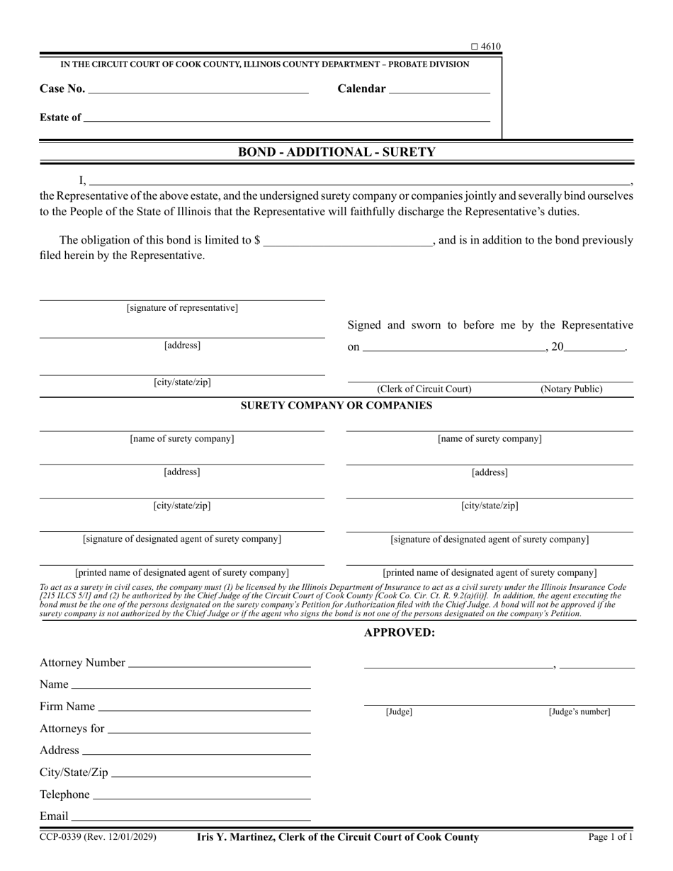 Form CCP0339 Bond - Additional - Surety - Cook County, Illinois, Page 1
