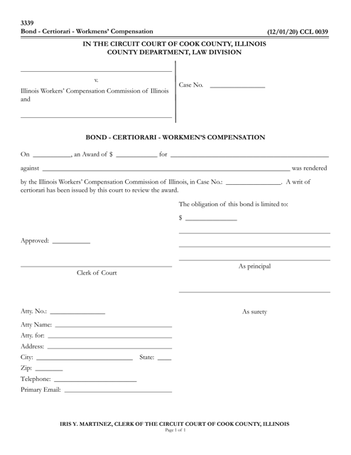 Form CCL0039 Bond - Certiorari - Workmen's Compensation - Cook County, Illinois