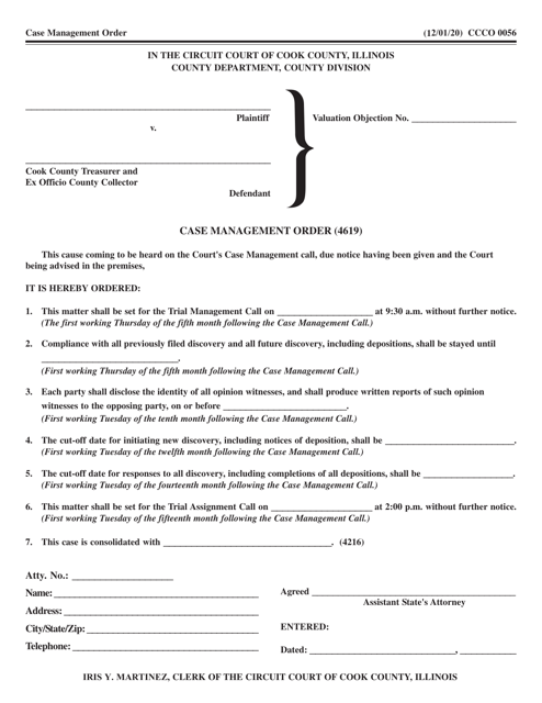 Form CCCO0056 Case Management Order - Cook County, Illinois