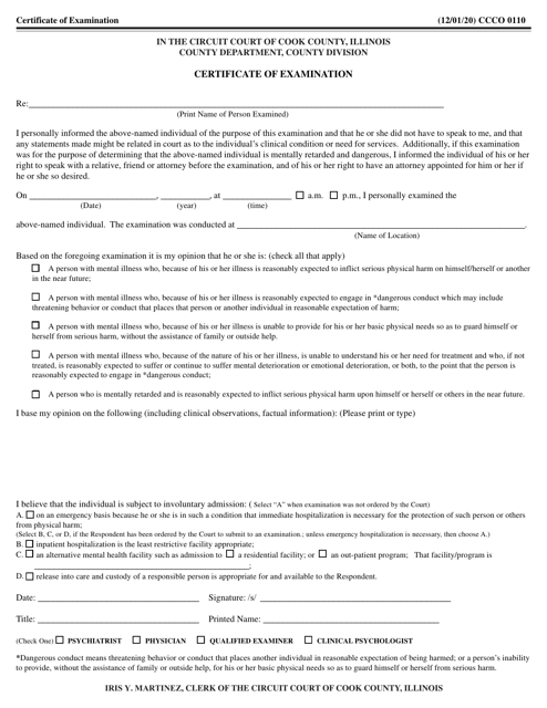 Form CCCO0110 Certificate of Examination - Cook County, Illinois