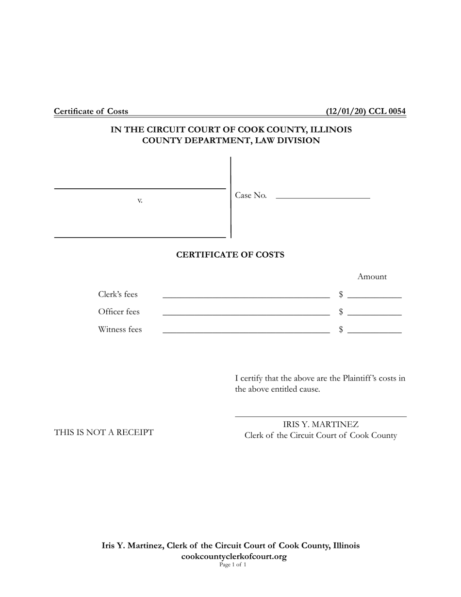 Form CCL0054 Certificate of Costs - Cook County, Illinois, Page 1