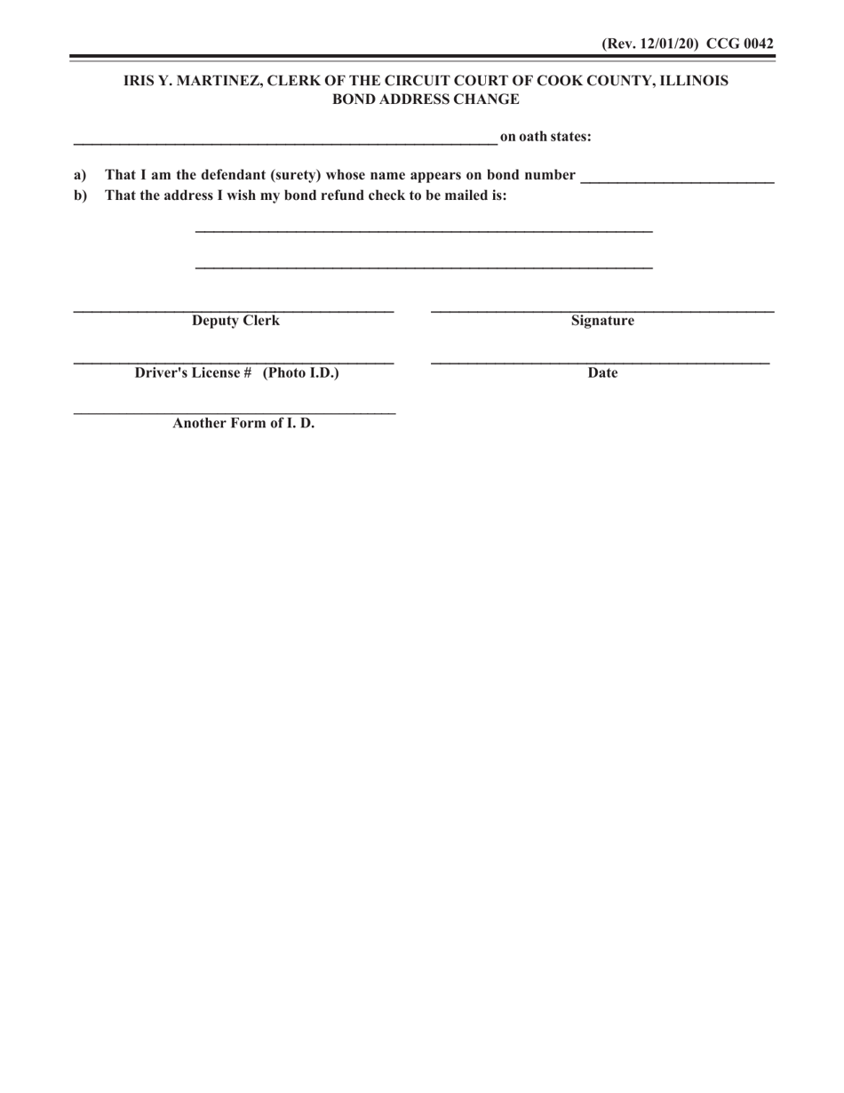 Form CCG0042 Bond Address Change - Cook County, Illinois, Page 1