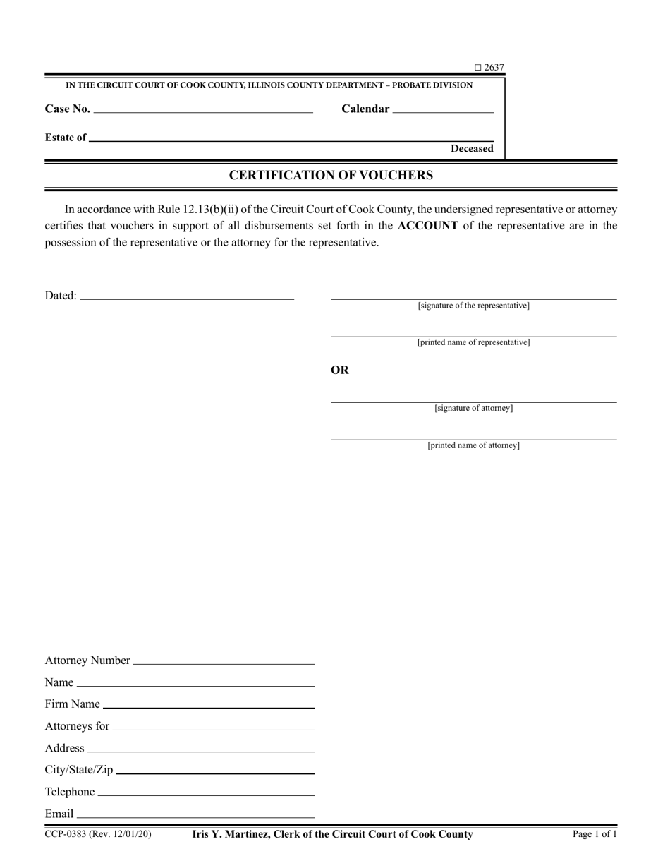 Form CCP0383 Certification of Vouchers - Cook County, Illinois, Page 1