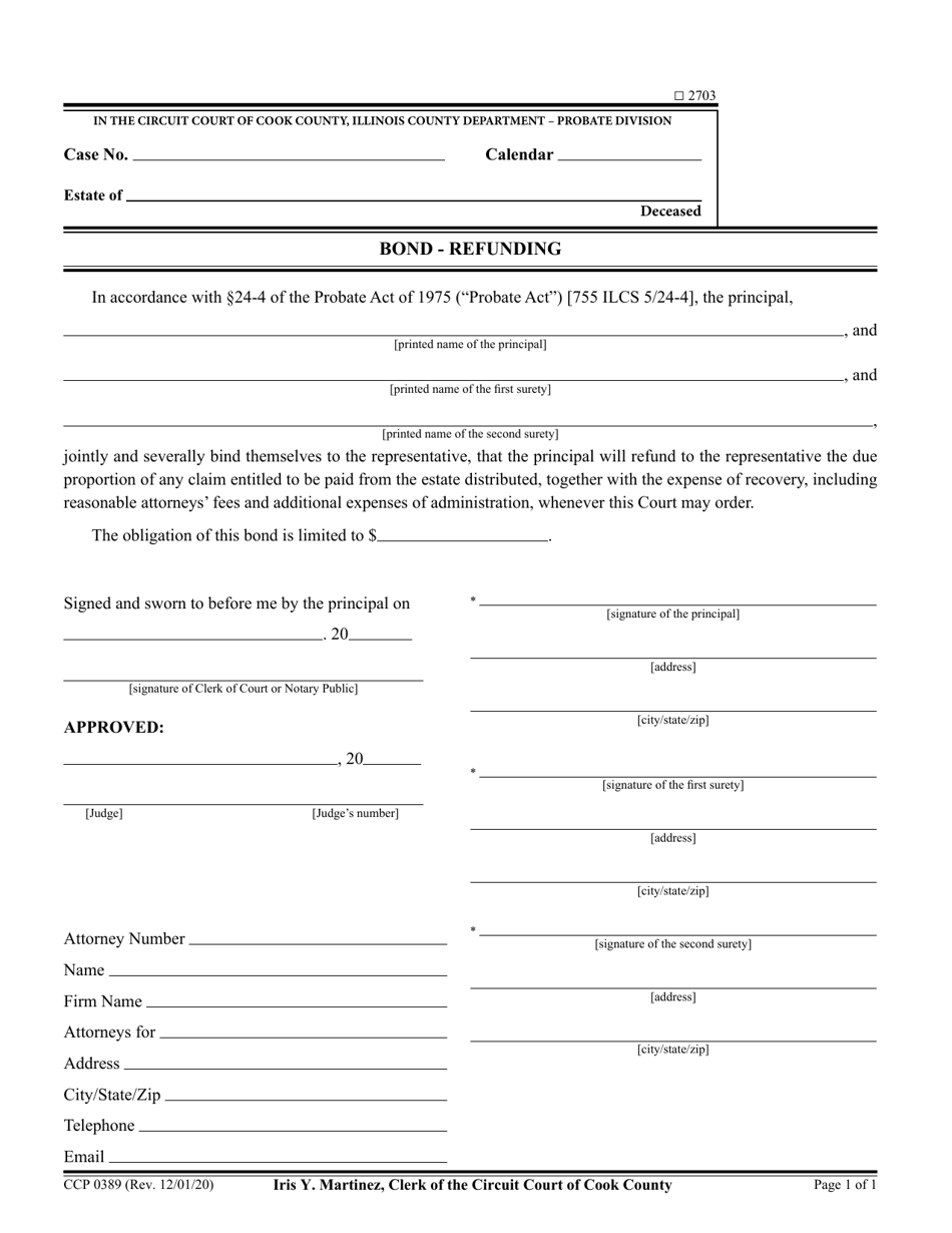 Form CCP0389 Bond - Refunding - Cook County, Illinois, Page 1