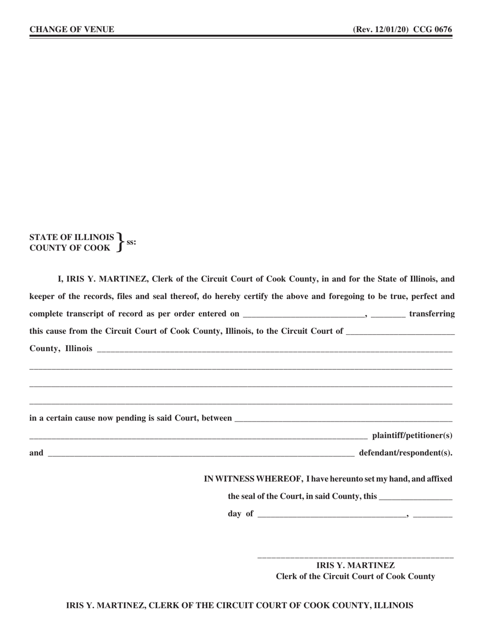 Form CCG0676 Change of Venue - Cook County, Illinois, Page 1