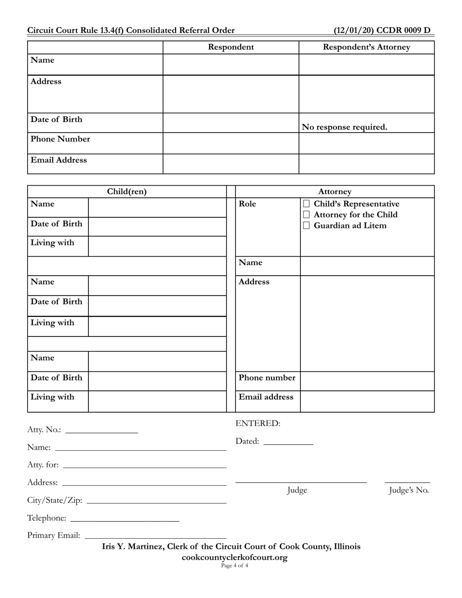 Form CCDR0009 Circuit Court Rule 13.4(F) Consolidated Referral Order - Cook County, Illinois, Page 4