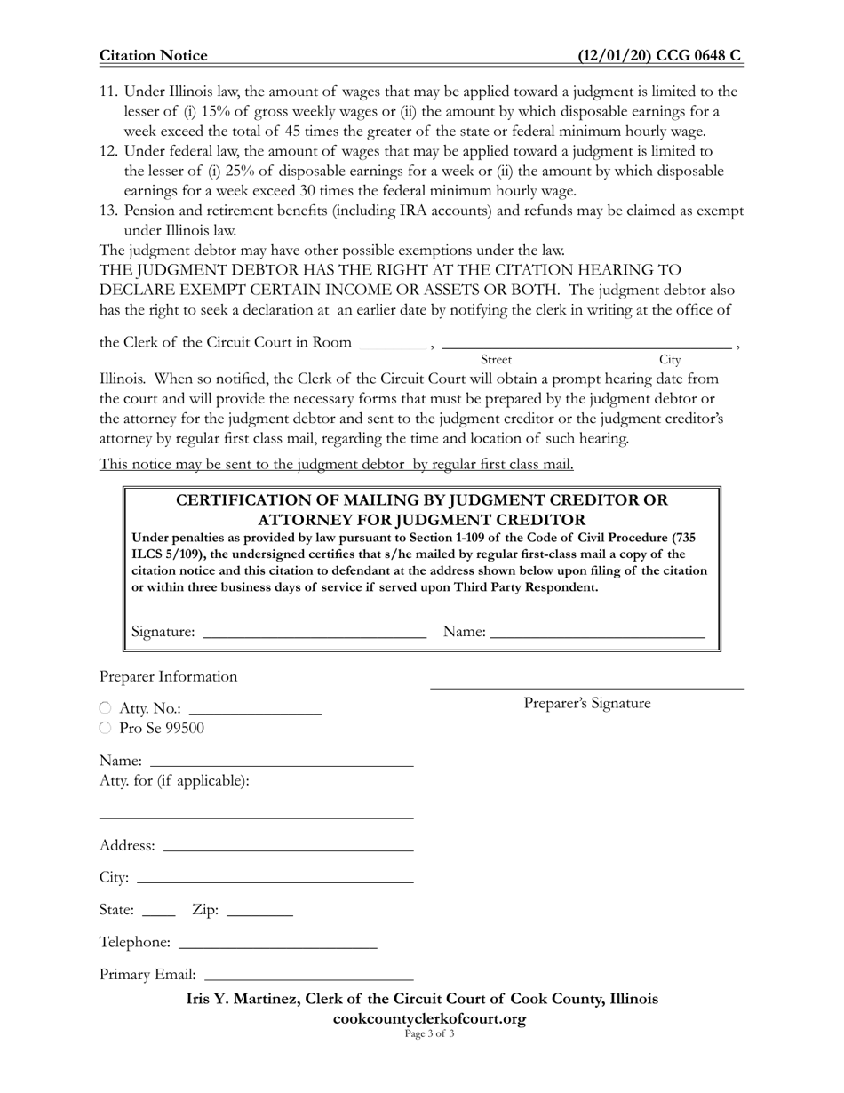 Form CCG0648 - Fill Out, Sign Online and Download Fillable PDF, Cook ...