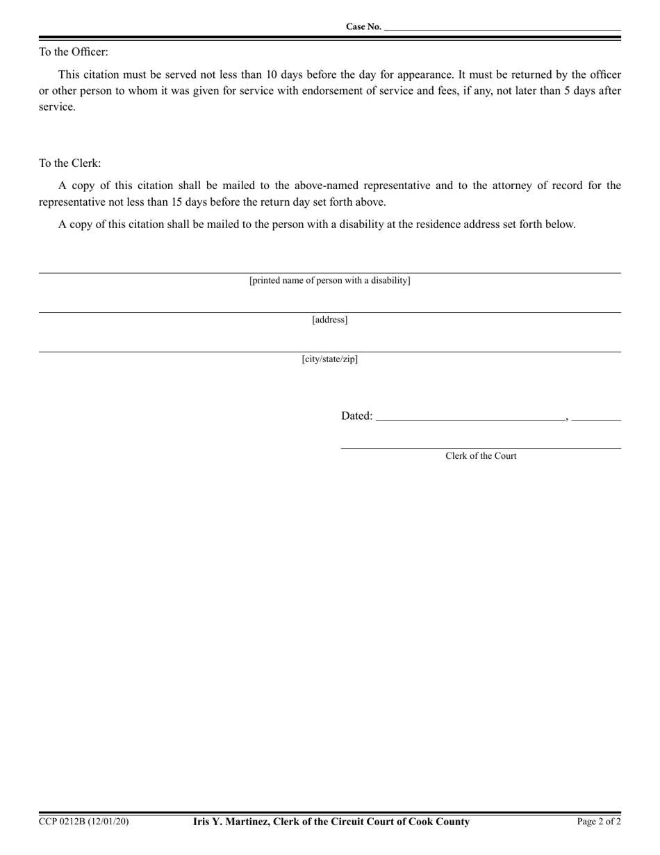 Form CCP0212 Citation for Removal of Representative - Cook County, Illinois, Page 2