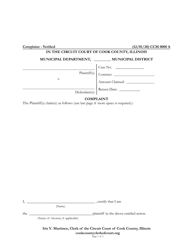 Document preview: Form CCM0008 Complaint - Cook County, Illinois