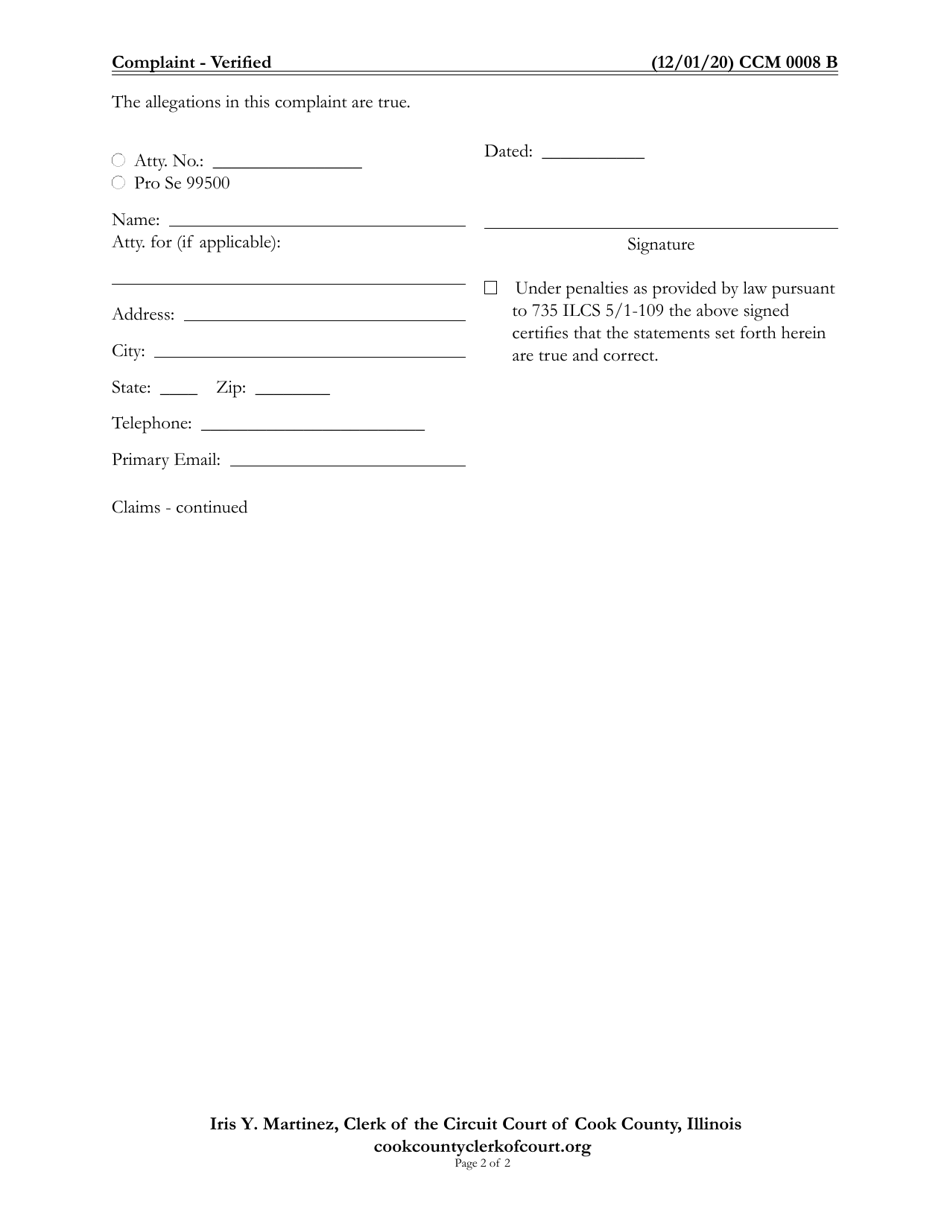 Form CCM0008 Complaint - Cook County, Illinois, Page 2